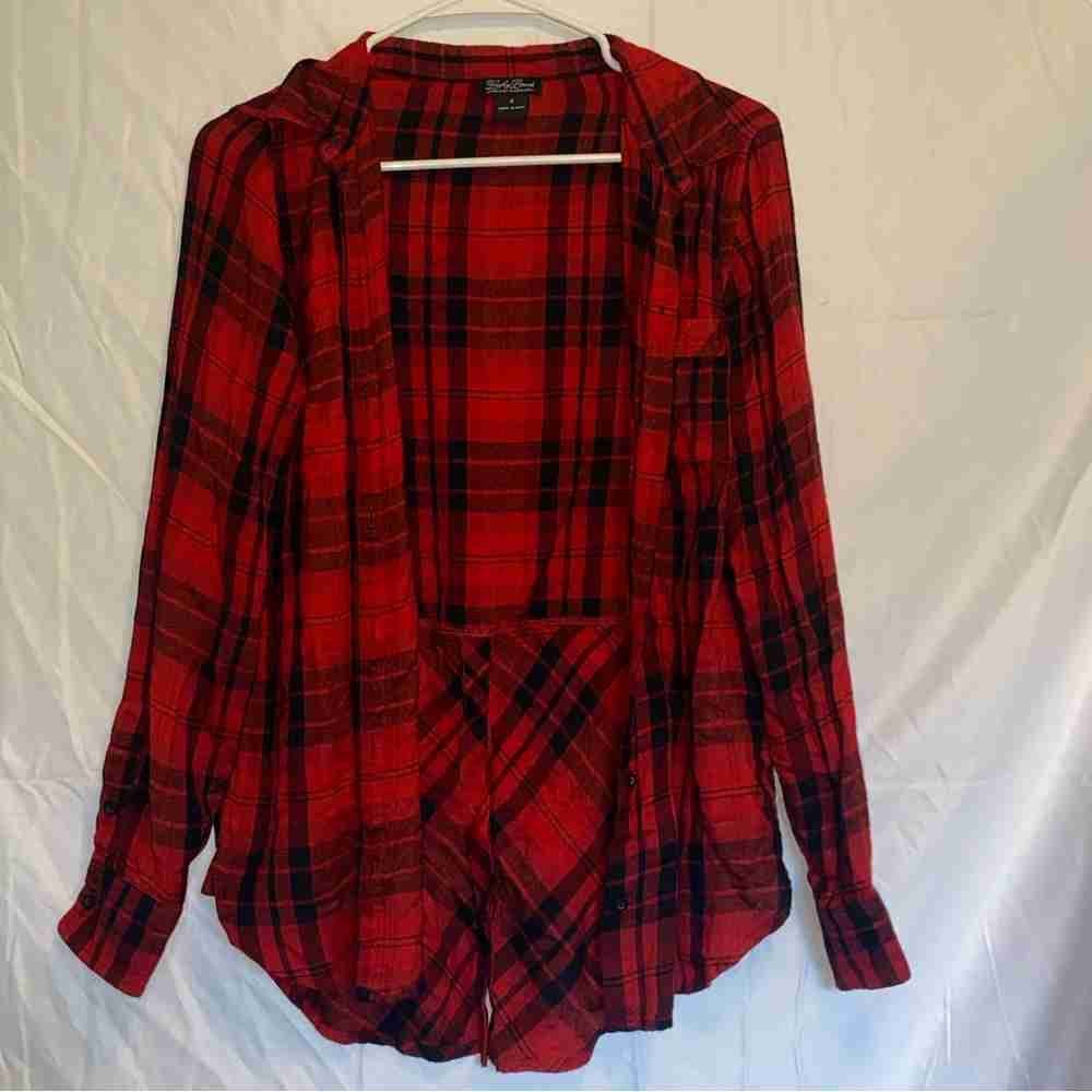 Red Plaid Button-Up Shirt